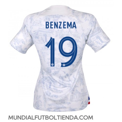 Camiseta Francia Karim Benzema #19 Segunda Equipación Replica Mundial 2022 para mujer mangas cortas